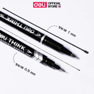 (โปรพิเศษ!! ซื้อ 5 แถม 1) ปากกามาร์คเกอร์ Deli สำหรับเขียนซองพลาสติก แผ่นซีดี โมเดล แบบ 2 หัว (0.5 mm - 1 mm) ดำ/น้ำเงิน