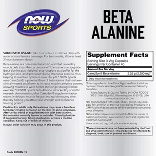 NOW Sports Beta-Alanine 120 Capsules ช่วยเพิ่มความทนทานในการออกกำลังกาย for Muscular Endurance & Fatigue Delay