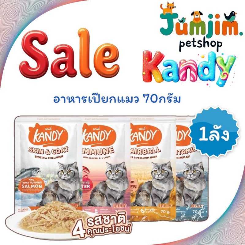 1ลัง Kandy 70g อาหารลูกแมว และแมวโต ตั้งแต่ 2 เดือนขึ้นไป