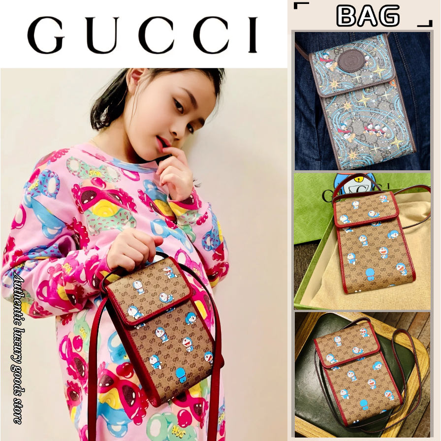 GUCCI/GUCCI Doraemon/Panda/Mickey Mouse/กระเป๋าโทรศัพท์มือถือ/ใหม่! แท้100%
