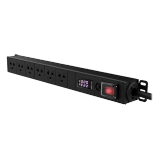 Glink PDU10K-BLACK ปลั๊กไฟ 6 Ways Socket LED Display Overload Plug PDU (สำหรับตู้แร็ค) Warranty 5 Years