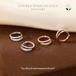 MNL💗DOUBLE WIND OF LOVE โรสโกลด์ ต่างหูวงกลม ประดับเพชร เครื่องประดับแฟชั่น ผู้หญิง ไม่ลอก ตุ้มหูห่วง เงินแท้925 เกาหลี
