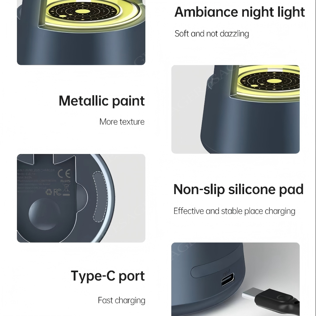 ESAGER ที่ชาร์จไร้สายแม่เหล็ก 5 in 1 ใช้ได้กับโทรศัพท์มือถือแอปเปิ้ล หูฟัง นาฬิกา ลำโพงบลูทูธ และโคมไฟไร้สาย - รูปที่ 5