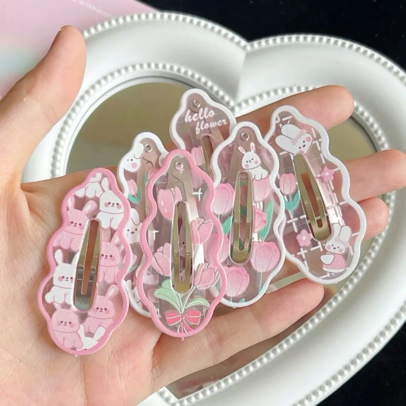 กิ๊บแฟชั่น กิ๊บเปาะแปะลวดลายดอกไม้แบบใส 1 ชิ้น