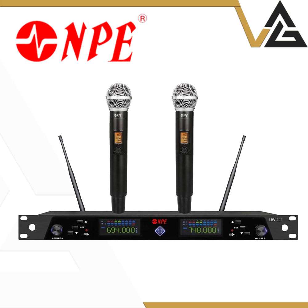 NPE UW-111/MH58 ไมค์ลอยมือถือคู่ UHF สัญญาณเสถียร เสียงคมชัด ระยะไกล 50 ม. พร้อมช่อง XLR และ 6.35 มม