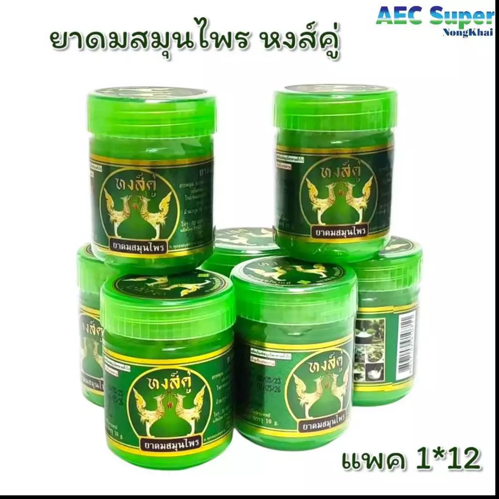 ยาดมสมุนไพร หงส์คู่ Hong Koo 10g แพค 12 ขวด