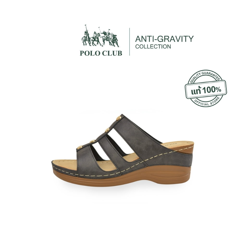 POLO CLUB รองเท้าแตะแบบสวม รุ่น AG-2801 สีดำ | รองเท้าแตะผู้หญิง สูง 2 นิ้ว