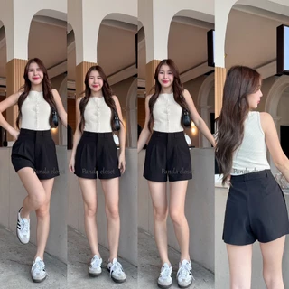 PANDA PD40 กางเกงขาสั้นเอวสูง แต่งหูคู่ ( ผ้าไมโคร ) แต่งซิปหน้า พร้อมตะข้อ S-2XL