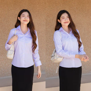 เสื้อนักศึกษาแขนยาวหญิง สีขาวนวล-สีขาวโอโม่ Sz.32-50 ไม่ตีเกร็ด