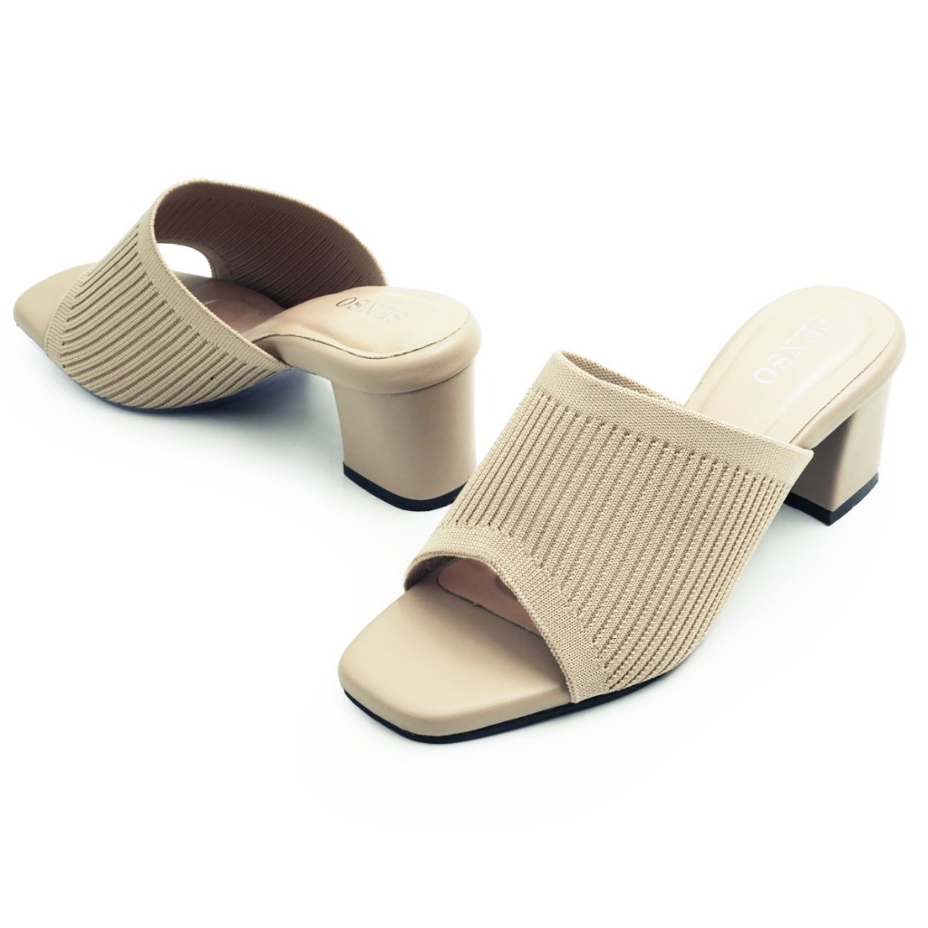 SENSO รองเท้าส้นPUแแบบสวมหน้าผ้ายืด ซับผ้า (PU HEEL) J58046