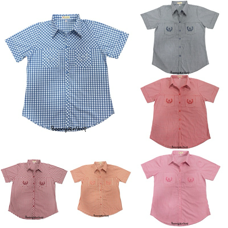 เสื้อเชิ้ตผู้ใหญ่ เสื้อเชิ้ตผู้หญิงแขนสั้น ลายสก็อตแขนสั้น รอบอก40-50นิ้ว