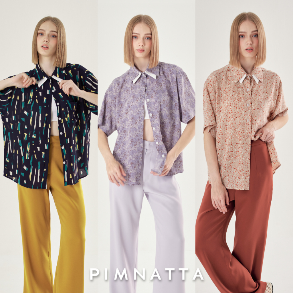 Pimnatta Dina Shirt (Limited) เสื้อเชิ้ตปกสองชั้น ผ้าพิมพ์ลายนำเข้า ใส่สบายไม่ร้อน ไม่ยับง่าย