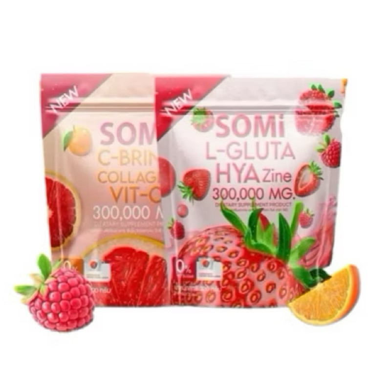 น้ำชง Somi C-Brink Collagen Vit-c & L-Gluta HAY Zine บำรุงผิว เล็บ ผม สายตา 1 ห่อ 30ซอง