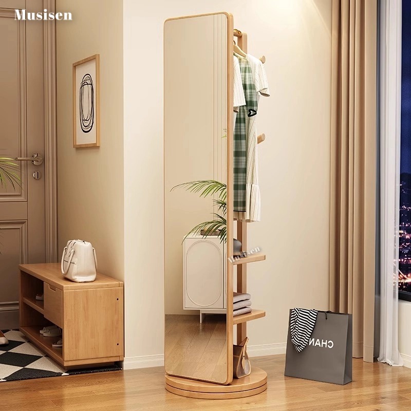 Musisen กระจก กระจกแต่งตัว 168*40ซม กระจกยาว ตั้งพื้น กระจกตกแต่งห้อง ราวแขวนผ้า กระจกเก็บของได้ แขวนเสื้อผ้าและกระเป๋า