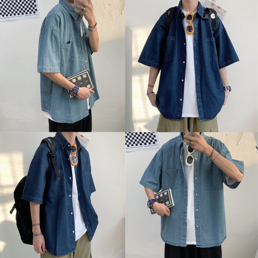 เสื้อเชิ้ตยีนส์สไตล์เกาหลีสีพื้น Premium Shirt Korea Style