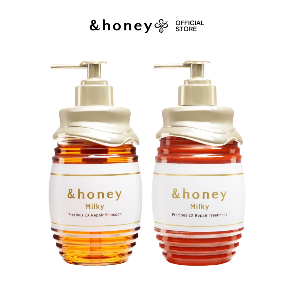 [MILKY 2 STEPS] &HONEY MILKY PRECIOUS EX REPAIR SHAMPOO 500ML + TREATMENT 500G (แชมพู+ทรีทเม้นท์สำหรับผมเสียมาก)