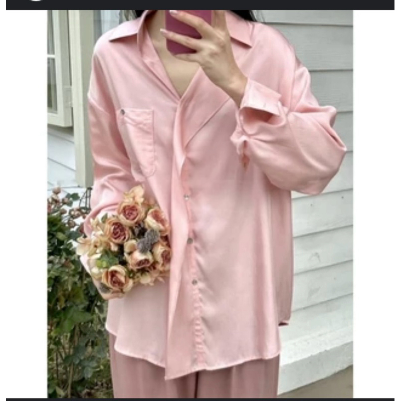 A127.🎀🎀เสื้อเชิ้ต oversize ig สีชมพูงานสวย งาน IG Wanwan clothing 😇ในตู้