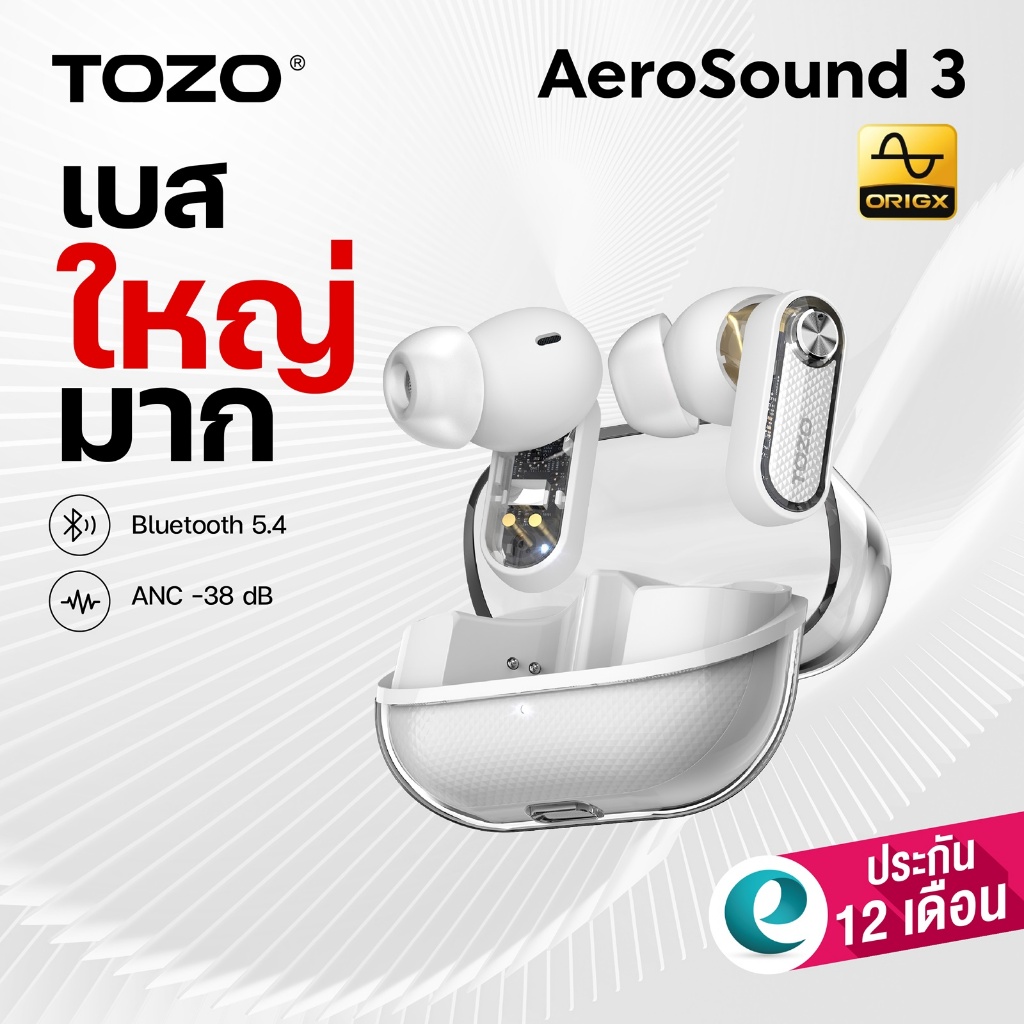 [ประกันศูนย์ไทย] TOZO AeroSound3 หูฟังบลูทูธ AeroSound 3 หูฟังไร้สาย หูฟังอินเอีย เบสหนัก Bluetooth 5.4 IPX5