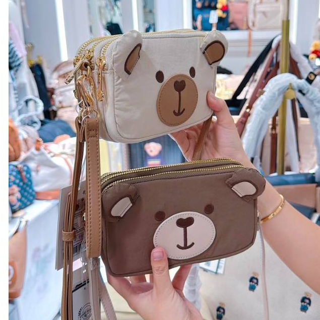 GUOO BEAR กระเป๋าสะพาย3ช่องซิป มีสายคล้องมือ 7นิ้ว ผ้าไนลอน น้ำหนักเบารุ่น GO-2027