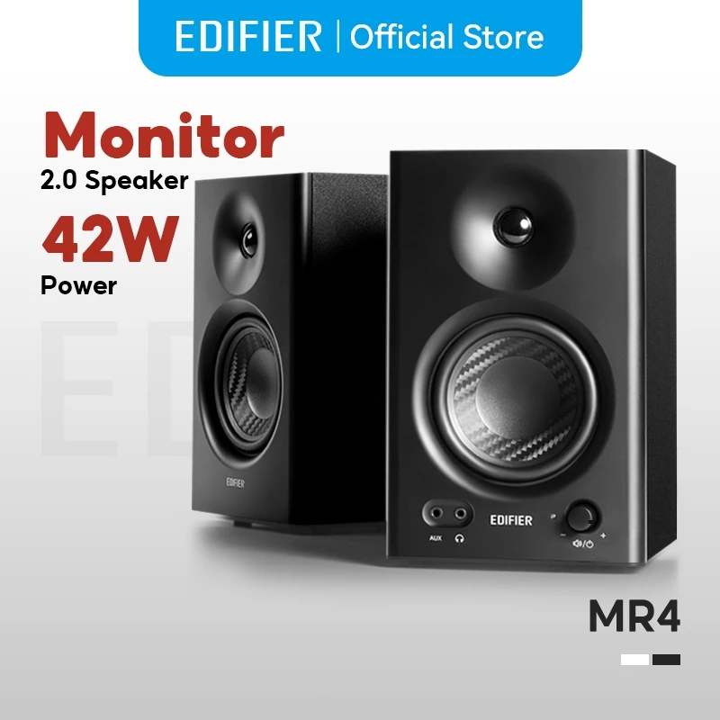Edifier MR4 ลำโพงมอนิเตอร์ 2.0 พร้อม RMS 42W เพิ่มประสิทธิภาพด้วยเครื่องขยายเสียงคลาส D TRS, RCA, AUX