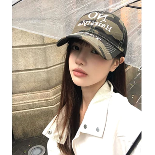 พร้อมส่ง🔥 หมวกเบสบอลพิมพ์ลายพรางสไตล์เกาหลี ins cap เย็บปักถักร้อยจดหมาย สไตล์ถนนย้อนยุค