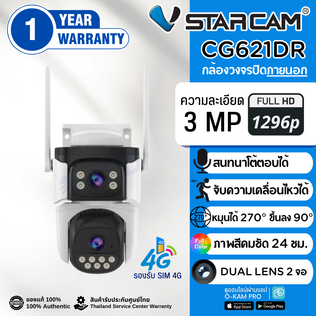 Vstarcam CG621DR 2เลนส์ กล้องวงจรปิดภายนอก ใส่ซิม