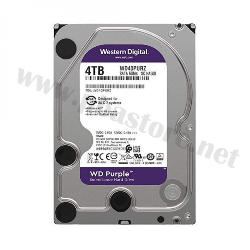 HDD CCTV 4TB WD PURPLE (5400RPM, 64MB, SATA-3, WD40PURZ) (สีม่วง)