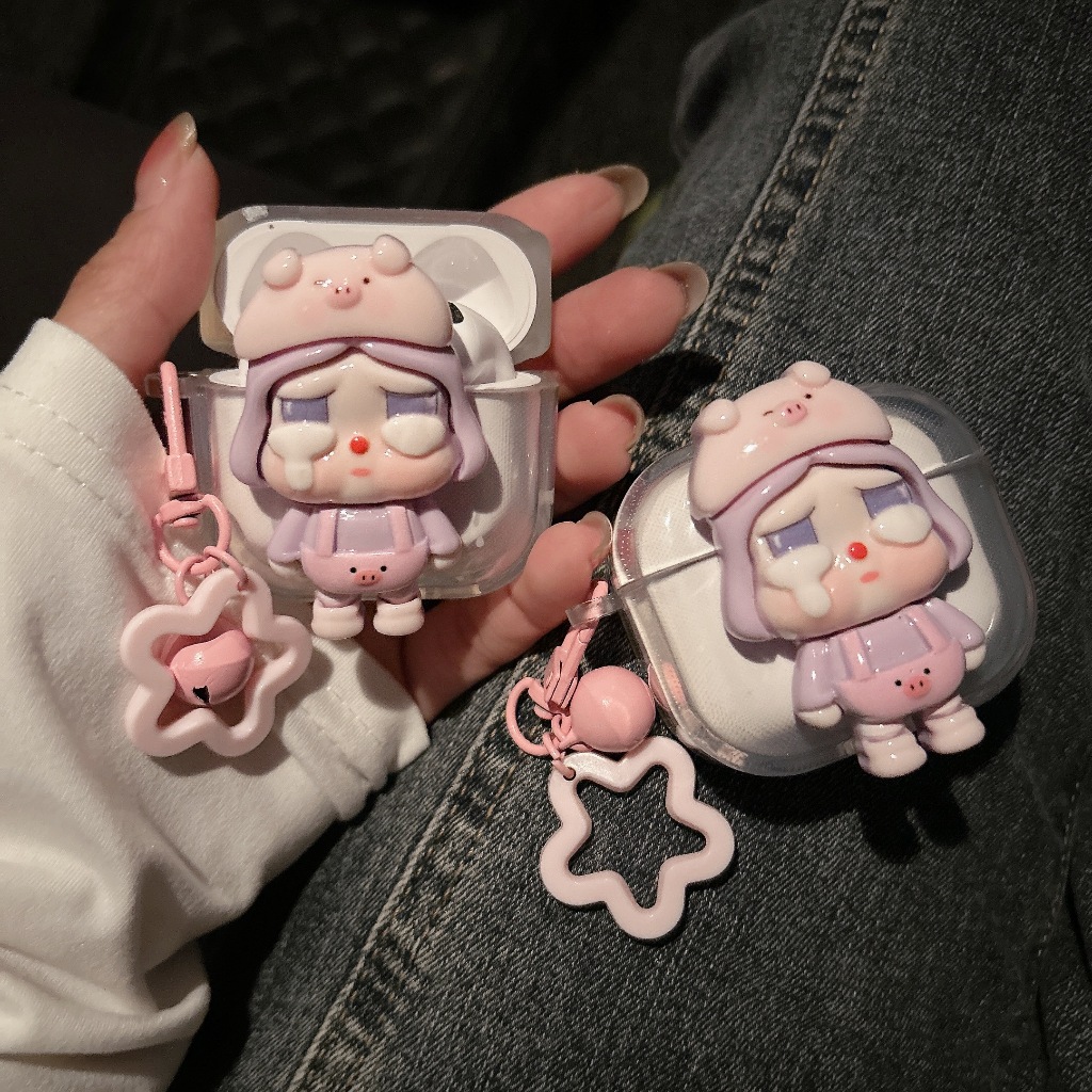 เด็กชุดหมูม่วง เคสหูฟังAirpods i12 i11 เคสใสการ์ตูนนูน Airpods4 3 เคสหูฟังบลูทูธ gen1 gen2 เคสหูฟังไร้สาย Pro เเถมห่วงคล - รูปที่ 4
