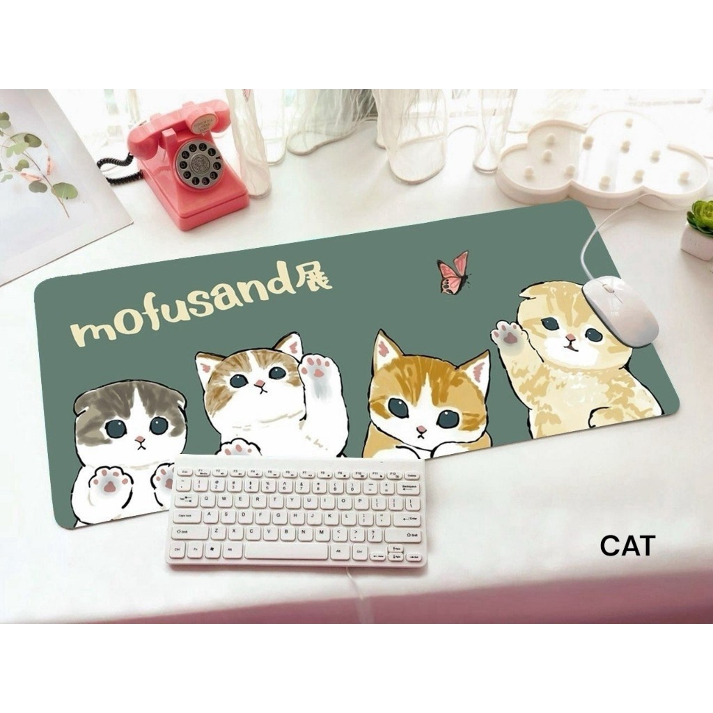 MOFU SAND แผ่นรอง คีย์บอร์ด รองคีย์บอร์ด keyboard ลาย แมวฟูซุ ขนาด 30  x 70 cm แผ่นหนานุ่ม มียางกันลื่น ด้านใต้ งานสวยงา