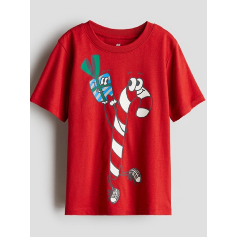H&M เสื้อยืดแขนสั้น คอกลม สีแดง ไซด์ 1.5-2 ปี / 2.4 ปี/ 4-6 ปี / 6-8 ปี / 8-10 ปี