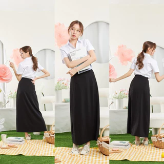 ทรงเอยาวไม่ผ่า ทรงเอยาว36นิ้ว (ไม่ผ่า) ผ้ายืดฮานาโกะสีดำ