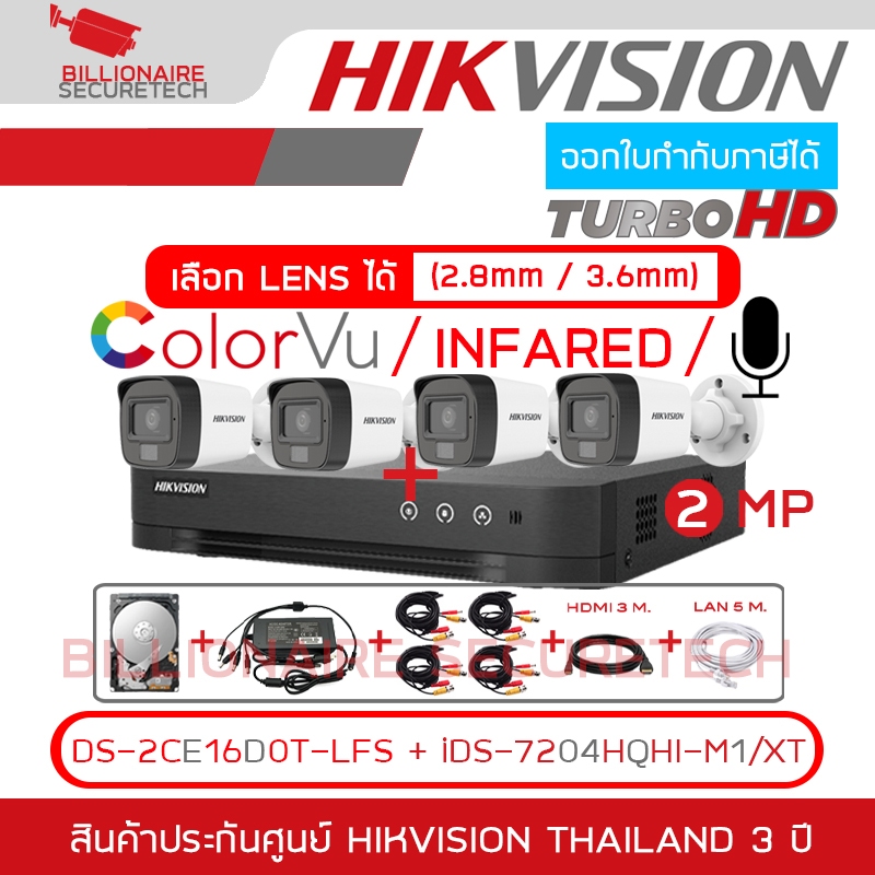 HIKVISION ชุดกล้องวงจรปิด HD 2MP 8CH : iDS-7208HQHI-M1/XT + DS-2CE16D0T-LFS (2.8/3.6 mm) x8 + อุปกรณ์ติดตั้งครบชุดตามภาพ