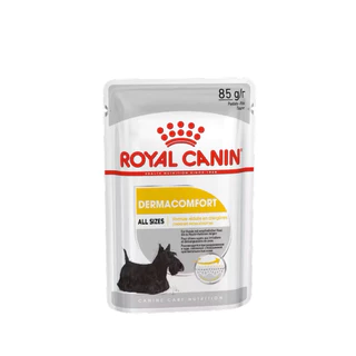 [ ยกกล่อง 12 ซอง Exp.06/12/2026] Royal canin Dermacomfort pouch 85 กรัม/ซอง สำหรับสุนัขโต [ทุกขนาด] ที่มีปัญหาผิวแพ้ง่าย