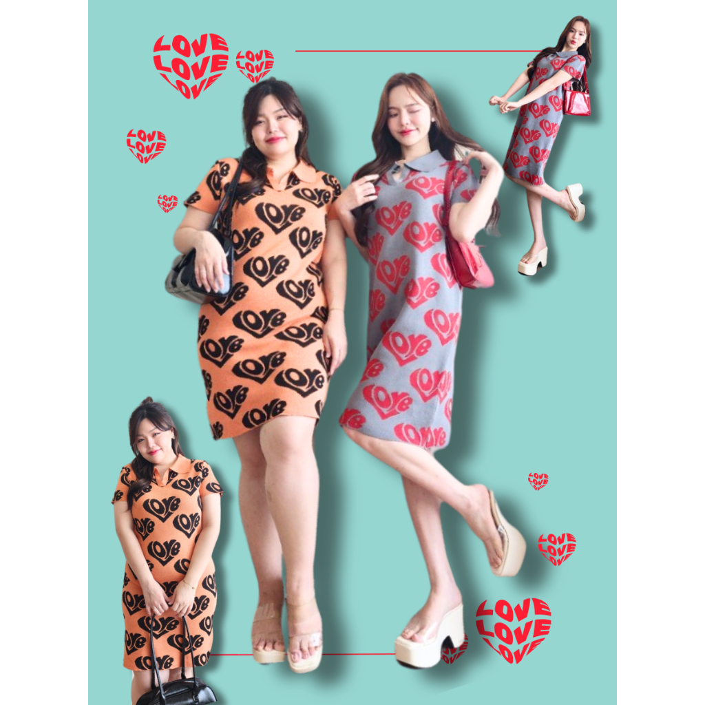 POP UP เดรสไหมพรมสุดเก๋ ใส่สบาย ได้ทุกหุ่น เนื้อผ้านุ่มสบาย ระบายอากาศได้ดี ดีไซน์โดดเด่นด้วยลาย LOVE เพิ่มความน่ารัก