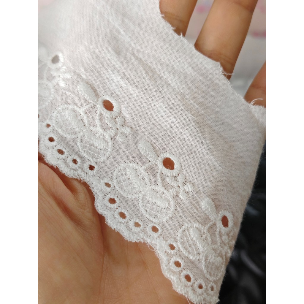 Macraft ผ้าคอตตอนตกแต่งเสื้อผ้า ปักลายเชอรี่ ปกคอเสื้อ คอกระต่าย ผ้าฉลุ ชายกระโปรงเทปตกแต่ง CTA 23