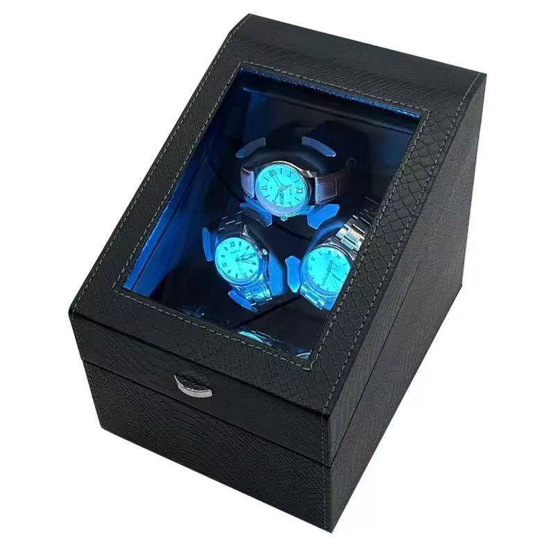 *พร้อมส่ง*กล่องหมุนนาฬิกา 3+3 เรือน(หนัง)Watch Winder กล่องนาฬิกา หยุดทันทีที่เปิดฝา เกียร์ 5 แสงโดยรอบ