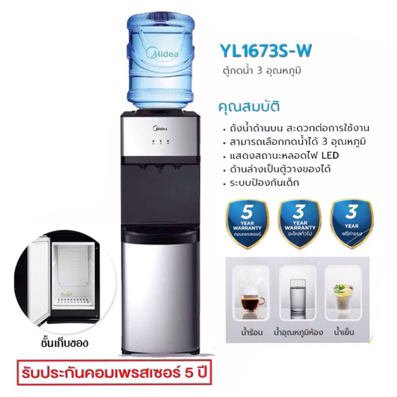 MIDEA ตู้ทำน้ำร้อน-เย็น 2 ก๊อก รุ่น MYLD1031S / YL1932S(ไม่แถมถัง)