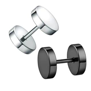 2pcs/316Lสแตนเลส-ต่างหู ตุ้มหู จิว ต่างหูผู้ชาย Black Gothic Barbell Earring Fashion Round Plain Men Stud Earring Jewe