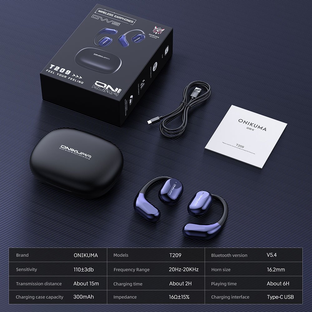 Onikuma T209 OWS Bluetooth Earphone หูฟังไร้สาย แปลภาษาได้มากถึง 134 ภาษา หน้าจอแสดงพลังงาน LED