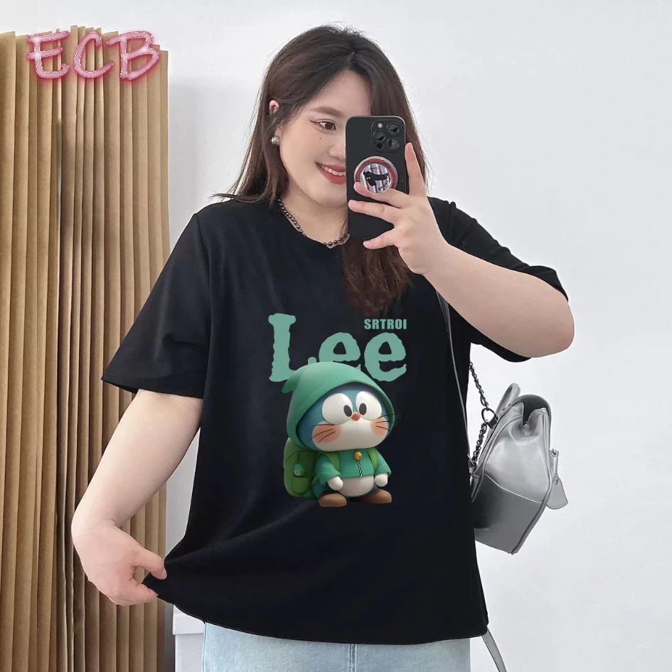 พร้อมส่ง เสื้อยืด🌈สาวอวบ ผ้าคอตตอน100% พรางหุ่น เกรดพรีเมียม คอกลม เสื้อน่ารัก เสื้อลายโดราเอมอน Doraemon LEE S-7XL ECB