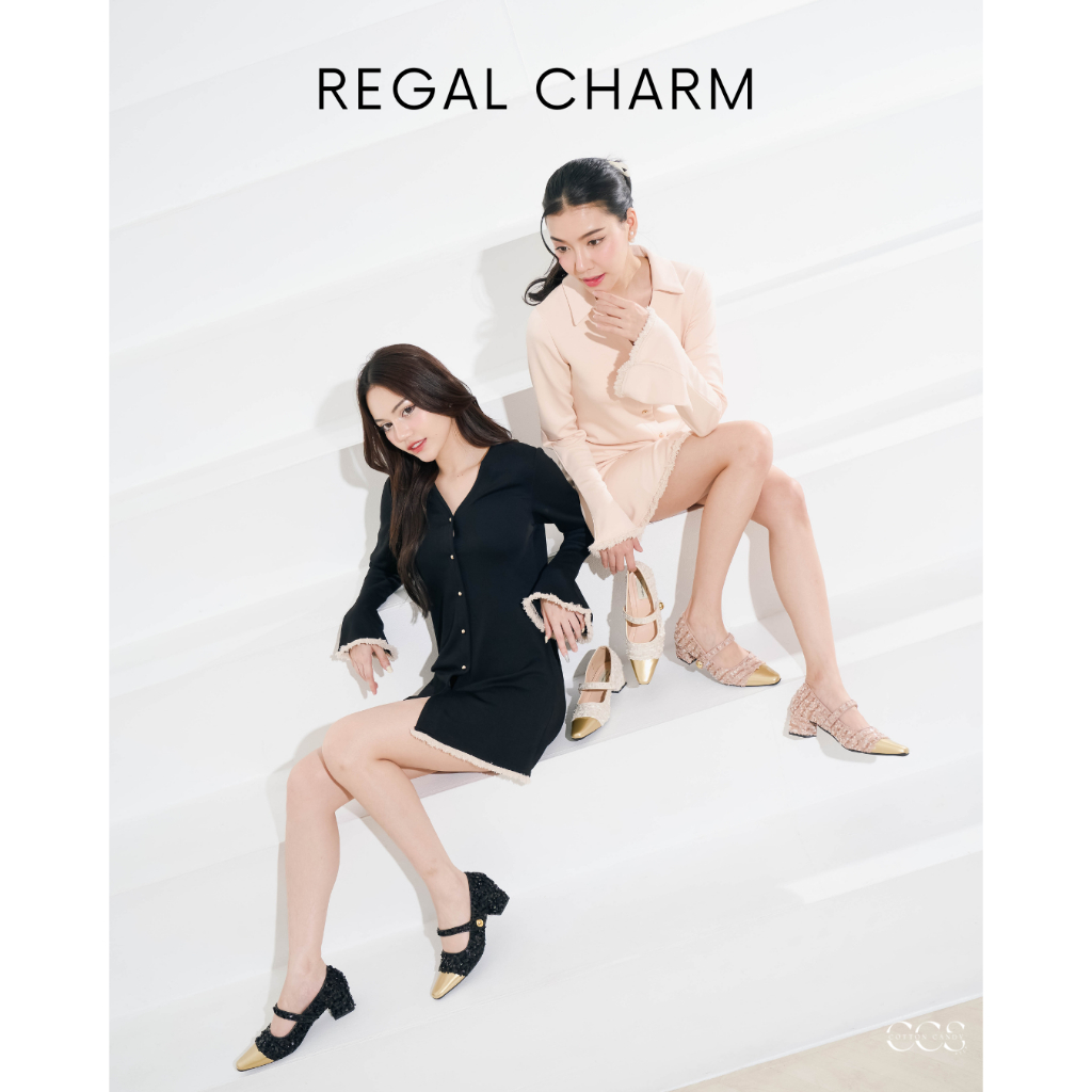 CCS - รองเท้าส้นสูง รุ่น Regal Charm รองเท้าผู้หญิง หัวแหลม หนังกลิตเตอร์ แบบสวมสายคาด พร้อมส่งจากไท