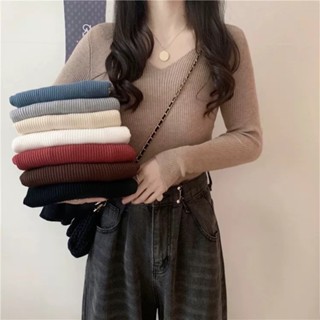 ✨Fairy style✨ เสื้อไหมพรม สีพื้น คอวี โทนสีอุ่นๆ ใส่สไตล์เกา…