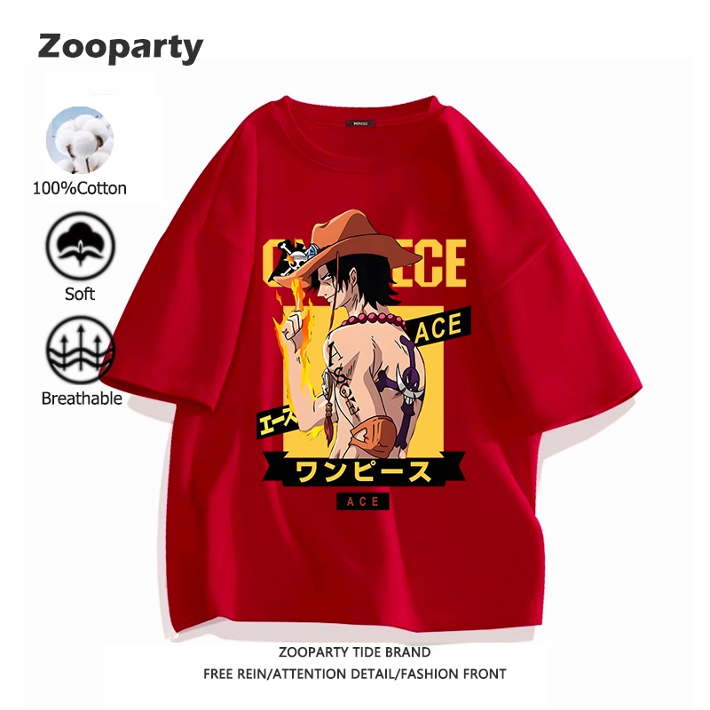 เสื้อยืด One Piece วันพีซ ACE ผ้าฝ้ายแท้ อนิเมะ oversize 2025 ใหม่ คอกลม ฤดูร้อน เสื้อเชิ้ตผู้ชาย(ส่งเร็ว จัดส่งจากไทย)