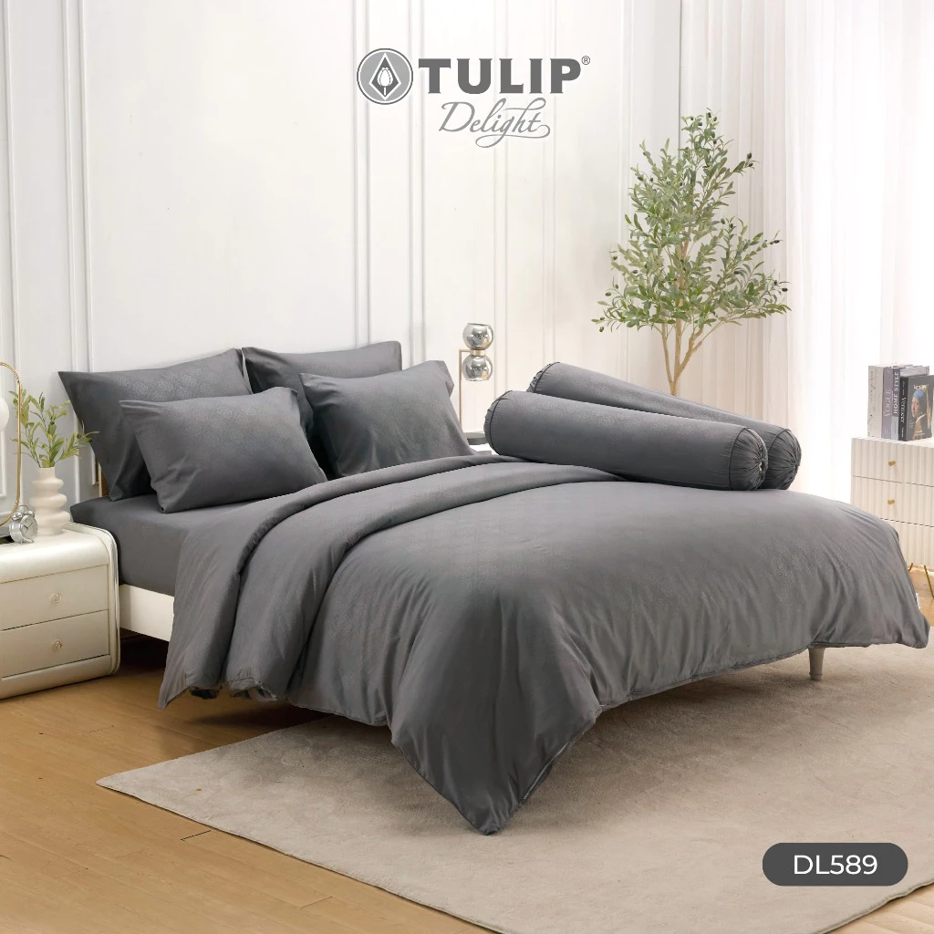 TULIP รุ่นTULIP Delight สีพื้นอัดลาย DL589 มีลายนูนเบาๆ บนเนื้อผ้าสัมผัสได้ ชุดเครื่องนอน ผ้าปูที่นอน ผ้าห่มนวม