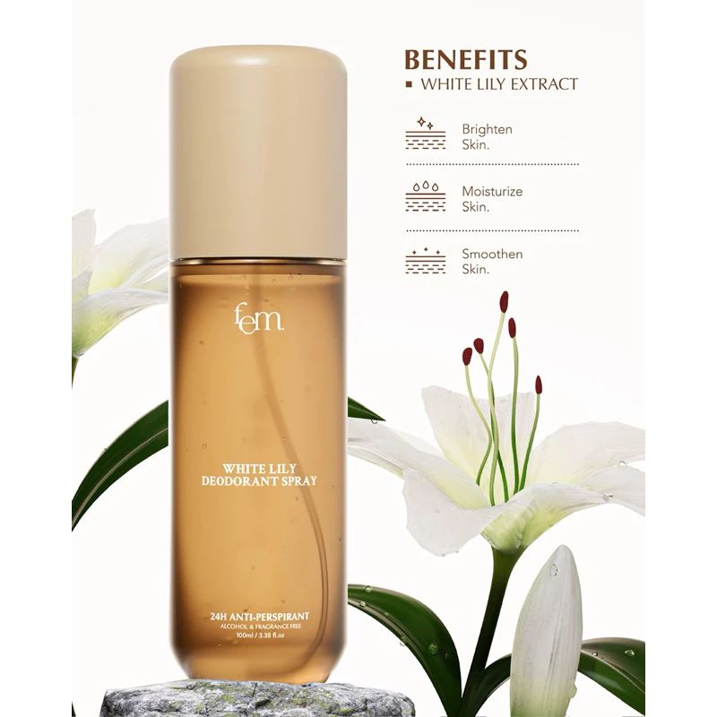 {ร้านเจ้าของแบรนด์} FEM White Lily Deodorant Spray 100ml. - สเปรย์ระงับเหงื่อและกลิ่นกาย ปราศจากแอลกอฮอล์ thumbnail 6