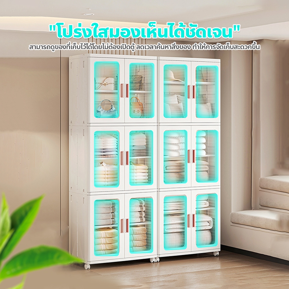 ERORO ตู้เก็บของพับได้ มีล้อเลื่อน กันฝุ่น แข็งแรงทนทาน ตู้โชว์พลาสติกใส ใส่ของได้หลากหลาย - รูปที่ 2