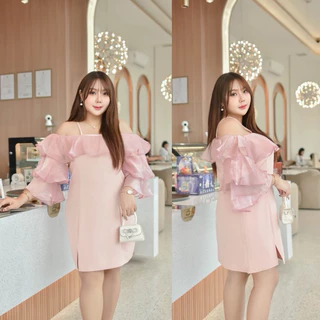 ✅เข้าเพิ่ม พร้อมส่งค่า/LN/ เดรสสายเดี่ยว สาวอวบ เว้าไหล่ ระบายออแกนดี้ #เดรสออกงาน เสื้อผ้าไซส์ใหญ่ สาว อ้วน พลัสไซส์