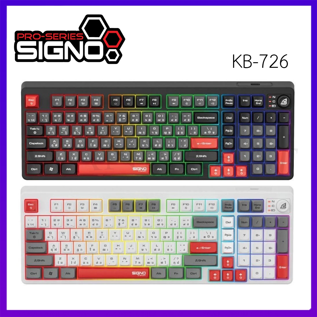 SIGNO E-Sport Wireless Gaming Keyboard EXODUS รุ่น KB-726 ใช้ได้ 3 ระบบ BT5.3 / 2.4G / และแบบสาย