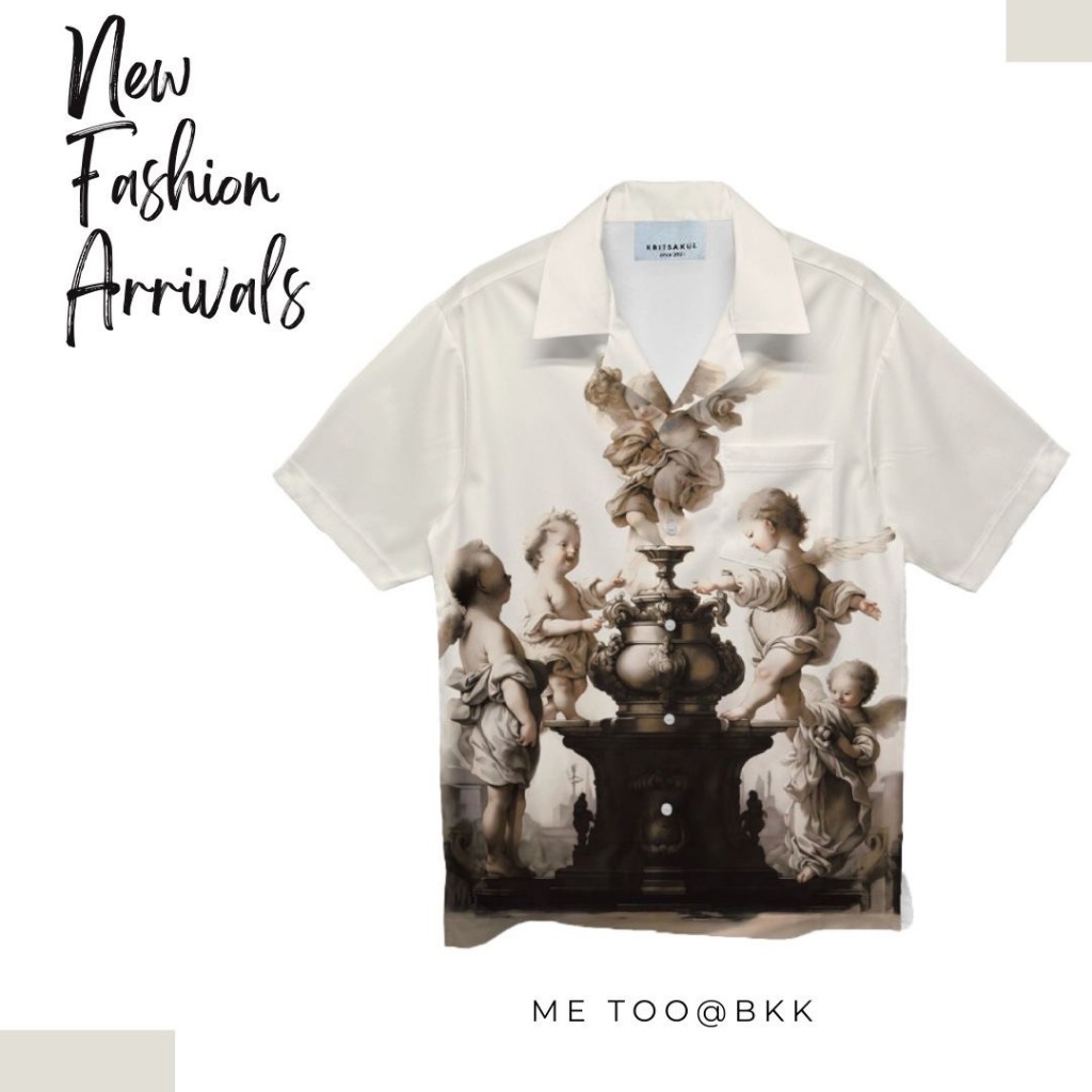 11.WOLF Hawaii Shirt เสื้อเชิ๊ตแขนสั้นต่อลาย ภาพวาดกรีกโรมัน / H244