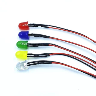LEDไดโอด 8มม. 5มม. 3V-12V พร้อมหลอดไฟสี ฝาครอบดำ 12 มม. พร้อมสายไฟ 20 ซม.
